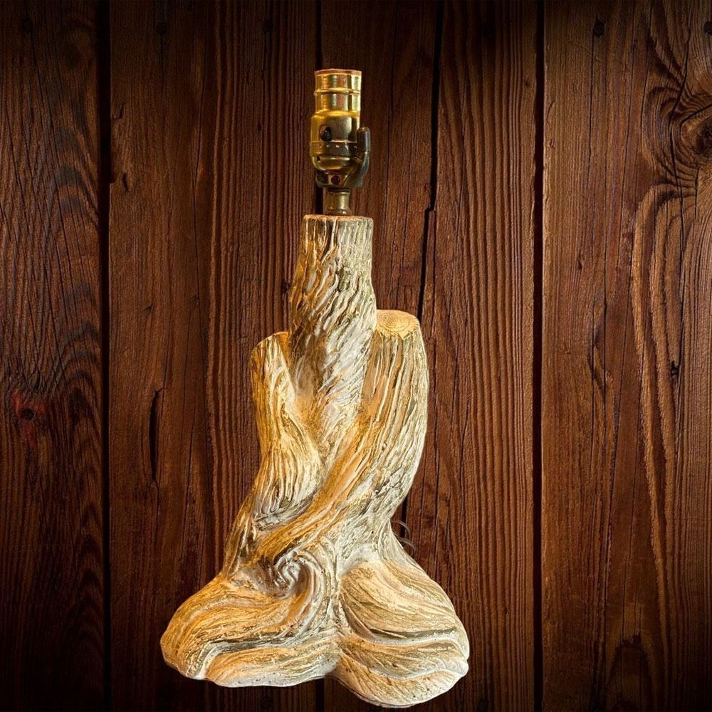 Vintage MCM Glazed Plaster Faux Driftwood Lamp Base